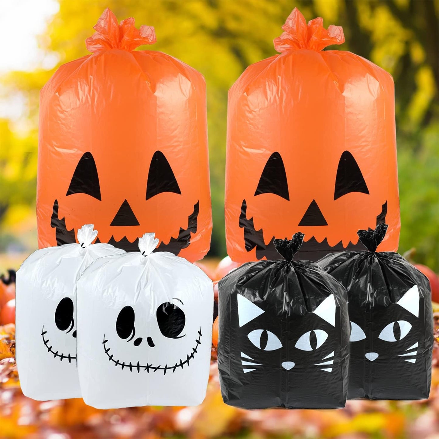 Labeol Halloween Pumpkin Leaf Bags 6Pcs Halloween Decorations Outdoor Lawn Bags with Ties Goodie Trash Yard Waste Fall Garden Decor