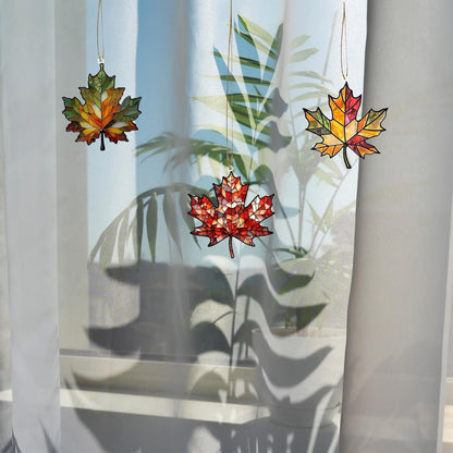 4PCS Maple Leaf Acrylic Fall Ornament Window Hanging Autumn Leaf Decoration, Acrylic Fall Leaves Wall Art Decor Pendent Suncatcher for Fall Autumn Thanksgiving Festival Xmas Party Supplies