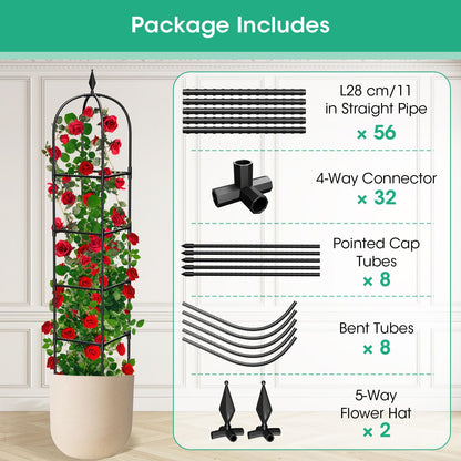 2 Pack Garden Obelisk Trellis for Climbing Plants, 71" Metal Rustproof Plant Support Rose Trellis
