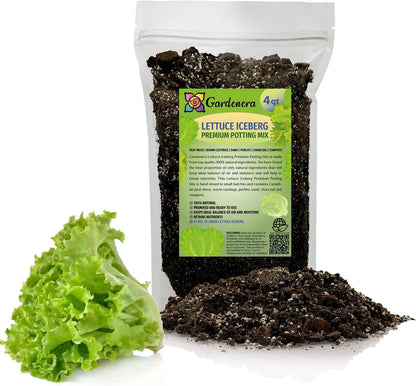 Gardenera Premium Potting Soil Blend for Lettuce Iceberg - The Ultimate Mix for Healthy, Vibrant, and Crisp Lettuce - 4 Quart