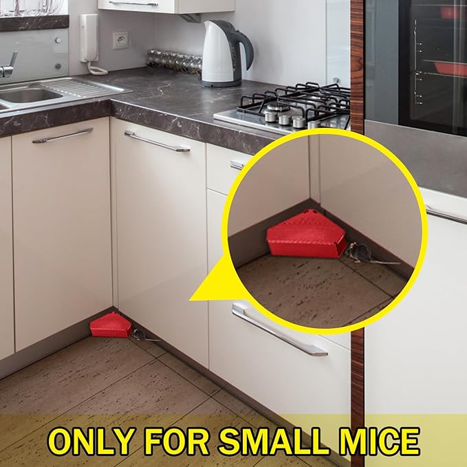 Qualirey 12 Pcs Mice Station with Key Triangle Bait Station Reusable Rodent Trap Bait Box, Keeps Children and Pets Safe Indoor & Outdoor, Bait Not Included, Suitable for Small Mice (Red)