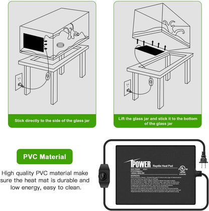 iPower 6 by 8 Inch Reptile Heating Pad with Temperature Adjustable Controller Knob, Under Tank Warmer Terrarium Heat Mat for Reptiles and Amphibians