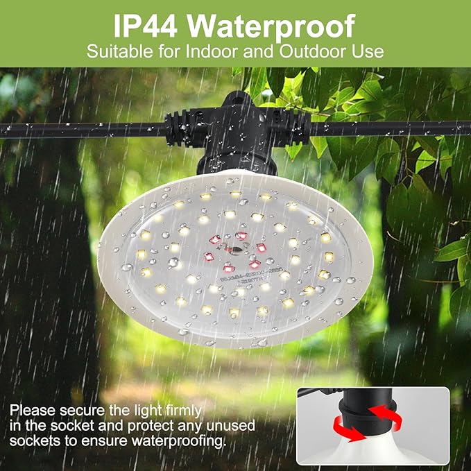 Outdoor Grow Lights for Plants, Full Spectrum Greenhouse Grow Light, Waterproof String Grow Light, 42FT Adjustable Cord, for Vegetables, Seedlings, Flowers (12 Lights)