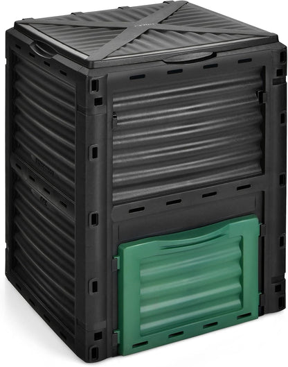 Happygrill Outdoor Compost Bin, Composting Box w/Top Flip Latch-on Lid,80 Gallons Composter for Kitchen Waste & Garden Scraps, Compost Barrel for Fast Creation of Fertile Soil (Black+Green)