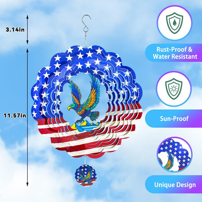 Wind Spinners,12 inch American Eagle with 360° Swivel Hook for Yard and Garden, Bird Wind Catcher, Metal Wind Spinners Outdoor for Lawn Hanging Crafts Decor Kinetic Yard Art Ornament Gifts