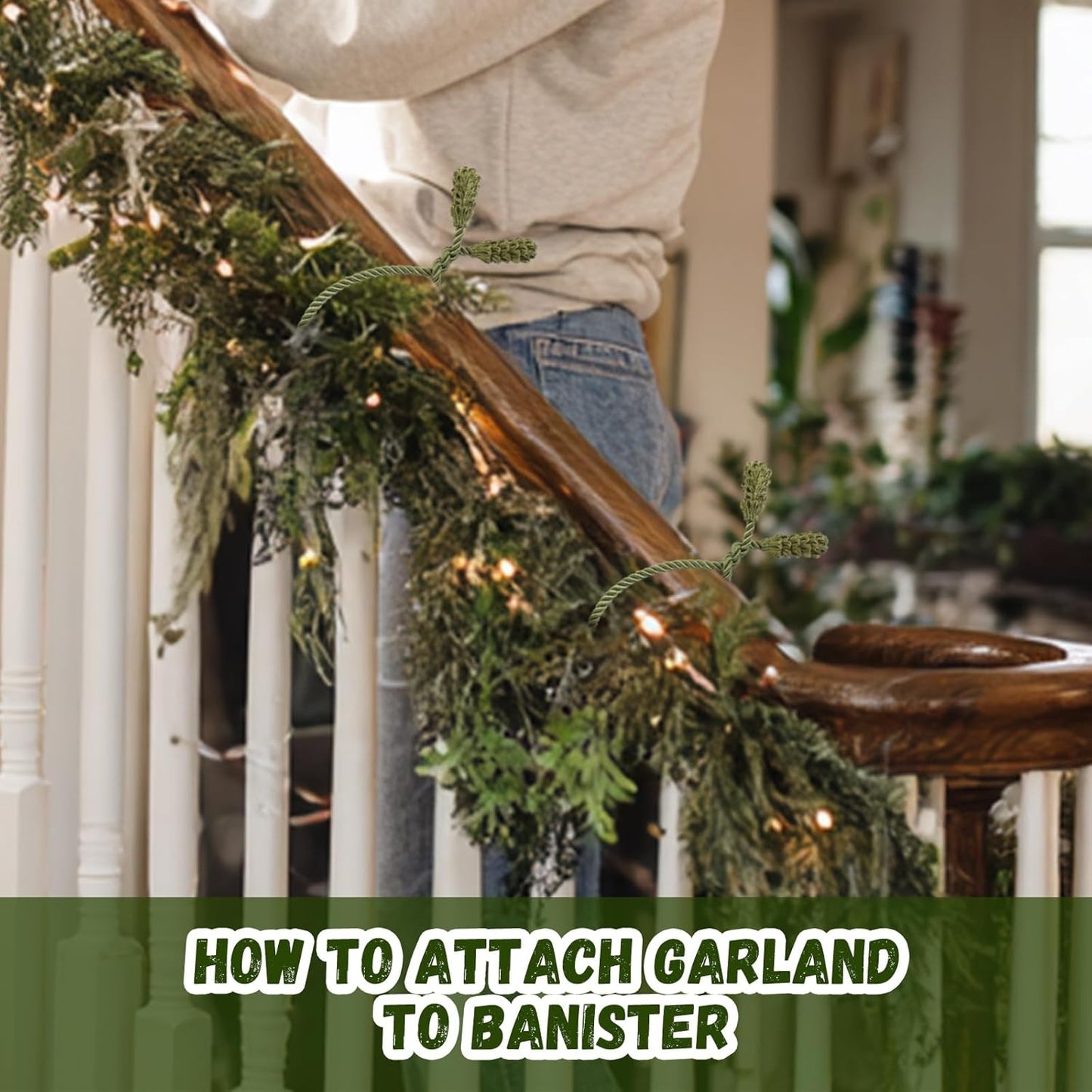 Shappy 24 Pieces Christmas Garland Banister Ties Christmas Decorative Reusable and Flexible Twist Ties for Garland, Banister Home Decoration (Olive Green)