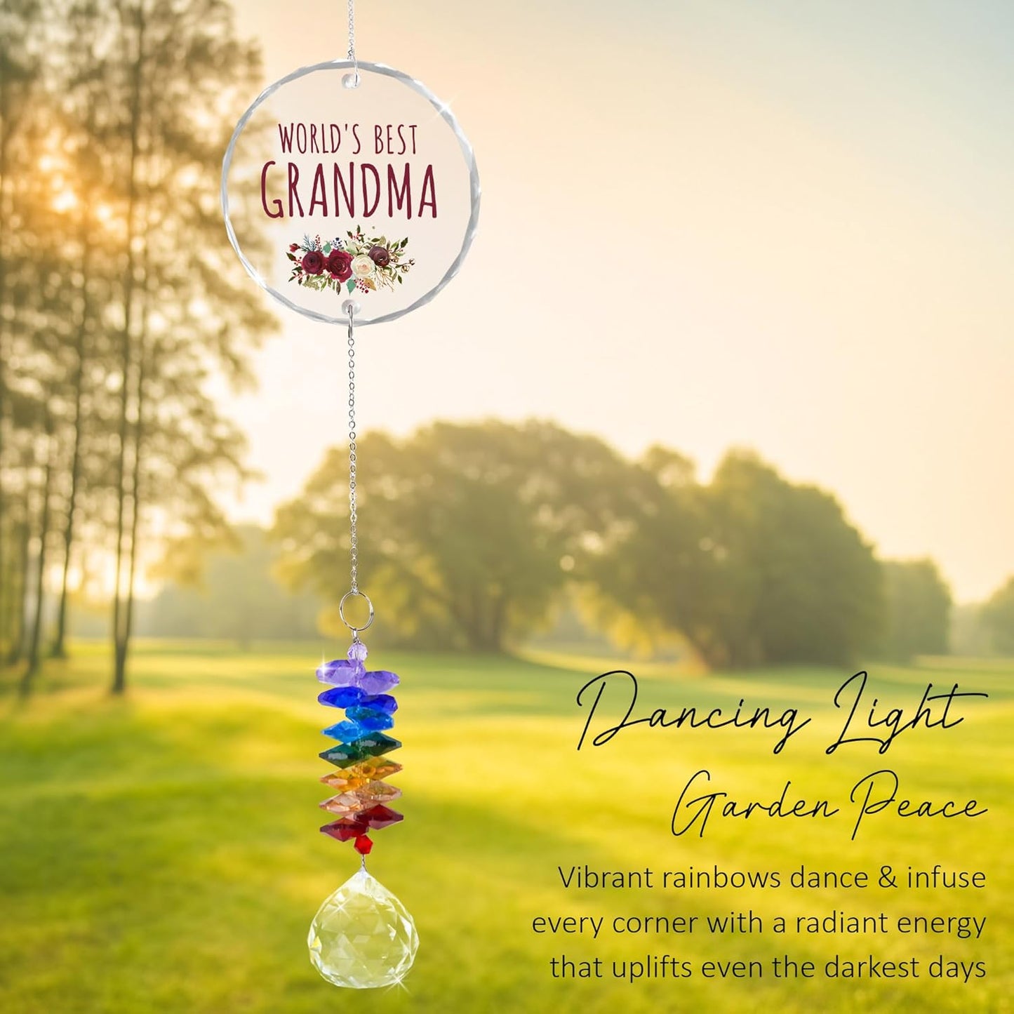 Glass Ornament Suncatcher - World's Best Grandma Birthday Gift for Grandmother - Crystal Rainbow Maker - Gift from Granddaughter Grandson - Window Hangings Home Decor