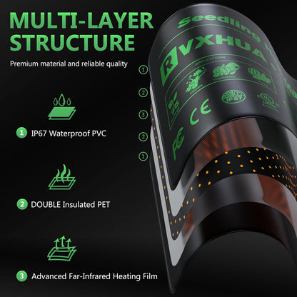 Adjustable Seedling Heat Mat with Temperature Controller, Waterproof Plant Heating Pad Seed Starter Warming Mat for Rapid Seed Germination - 10 x 20.75Inch