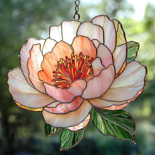 Peony November Birth Flower Acrylic Suncatcher Stained Glass Effect Window Car Hanging Christmas