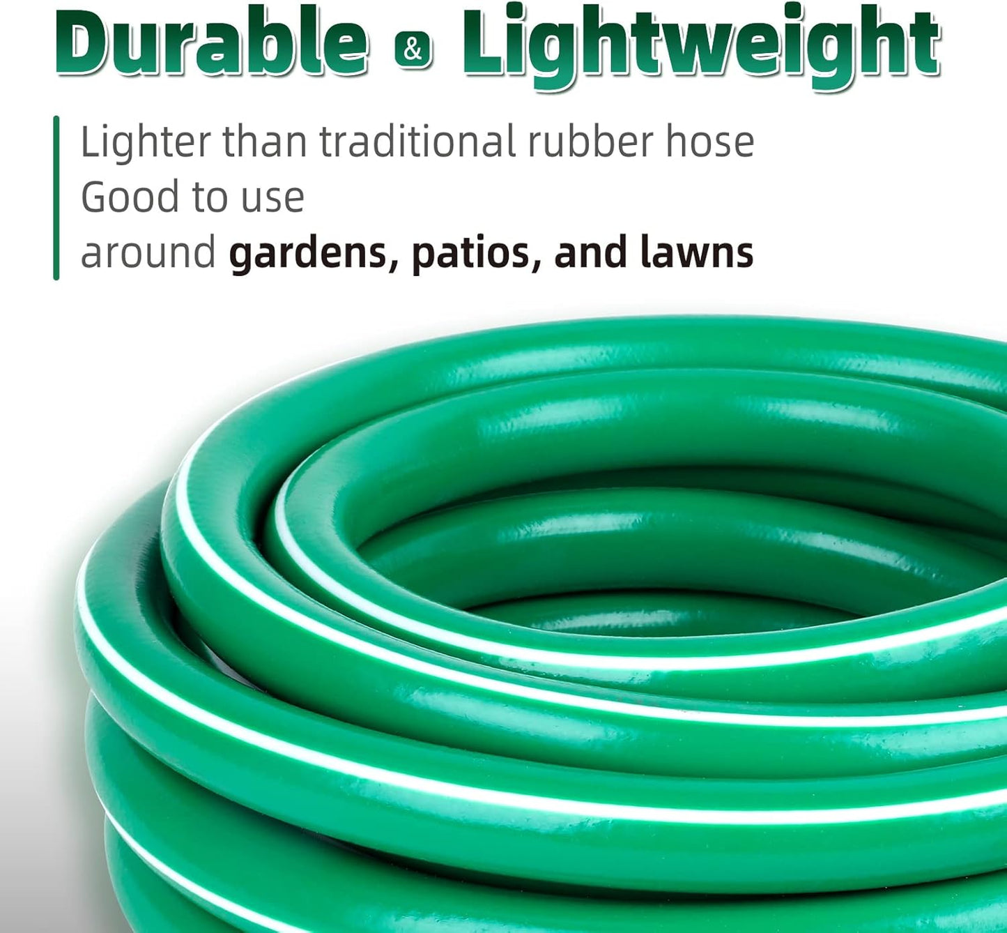 Worth Long Lead-in Green Garden Hose 5/8 in. x 50 ft. -Kink Free, No Leaking, Male/Female Fittings -Heavy Duty Durable Flexible Lightweight Water Pipe -Brass Aluminum Ends for Household & Yard Use