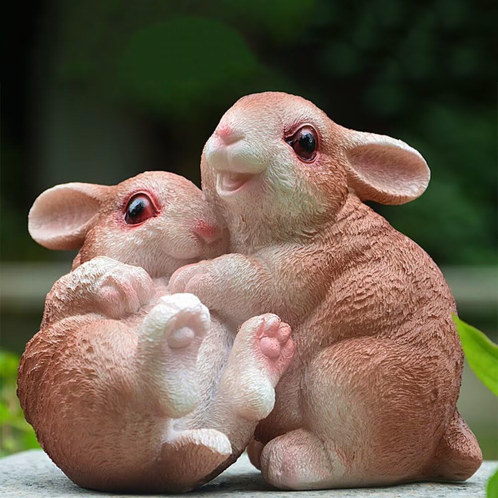 Garden Statues Bunny Decor Resin Hug Rabbit Figurine Cute Fairy Garden Decor Outdoor Statues for Patio Yard Porch Balcony Gifts for Women Mom Grandma Brown