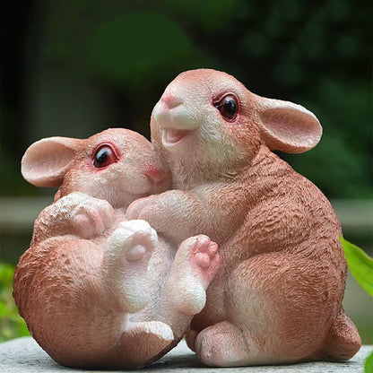 Garden Statues Bunny Decor Resin Hug Rabbit Figurine Cute Fairy Garden Decor Outdoor Statues for Patio Yard Porch Balcony Gifts for Women Mom Grandma Brown