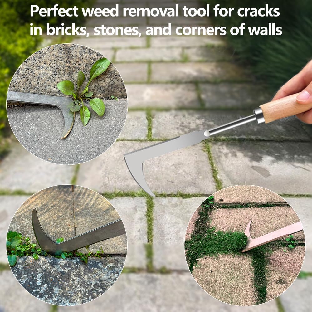 Weed Puller Tool, 3 Pack 2025 New Garden Stainless Steel Weeder Tool Hand Weeder Tool,Multi-Purpose Weed Remover Tool Weeding Tools for Gardening(Wooden Handle)