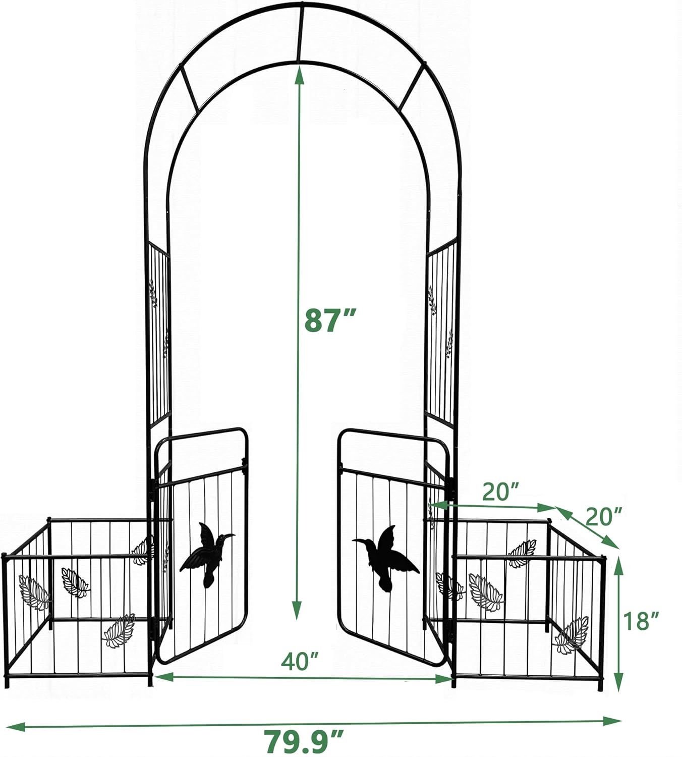 Metal Garden Arbor Arch with Gate and Plant Box, 86.6" H Garden Trellis Wedding Arch Party Decoration for Outdoor Lawn Climbing Plants Support Roses Vines (Bird)