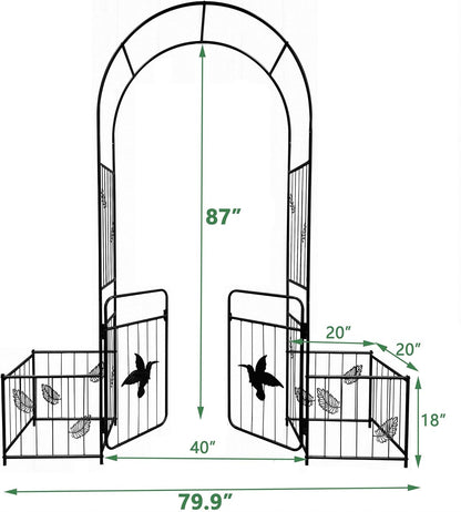 Metal Garden Arbor Arch with Gate and Plant Box, 86.6" H Garden Trellis Wedding Arch Party Decoration for Outdoor Lawn Climbing Plants Support Roses Vines (Bird)