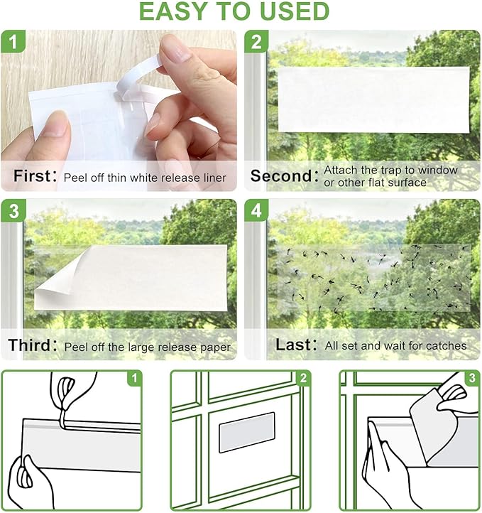 100 Pack Window Fly Trap, Fruit Fly Traps for Indoors, Fly Paper Sticky Strips, Fly Traps for Indoors Bug Catcher Clear