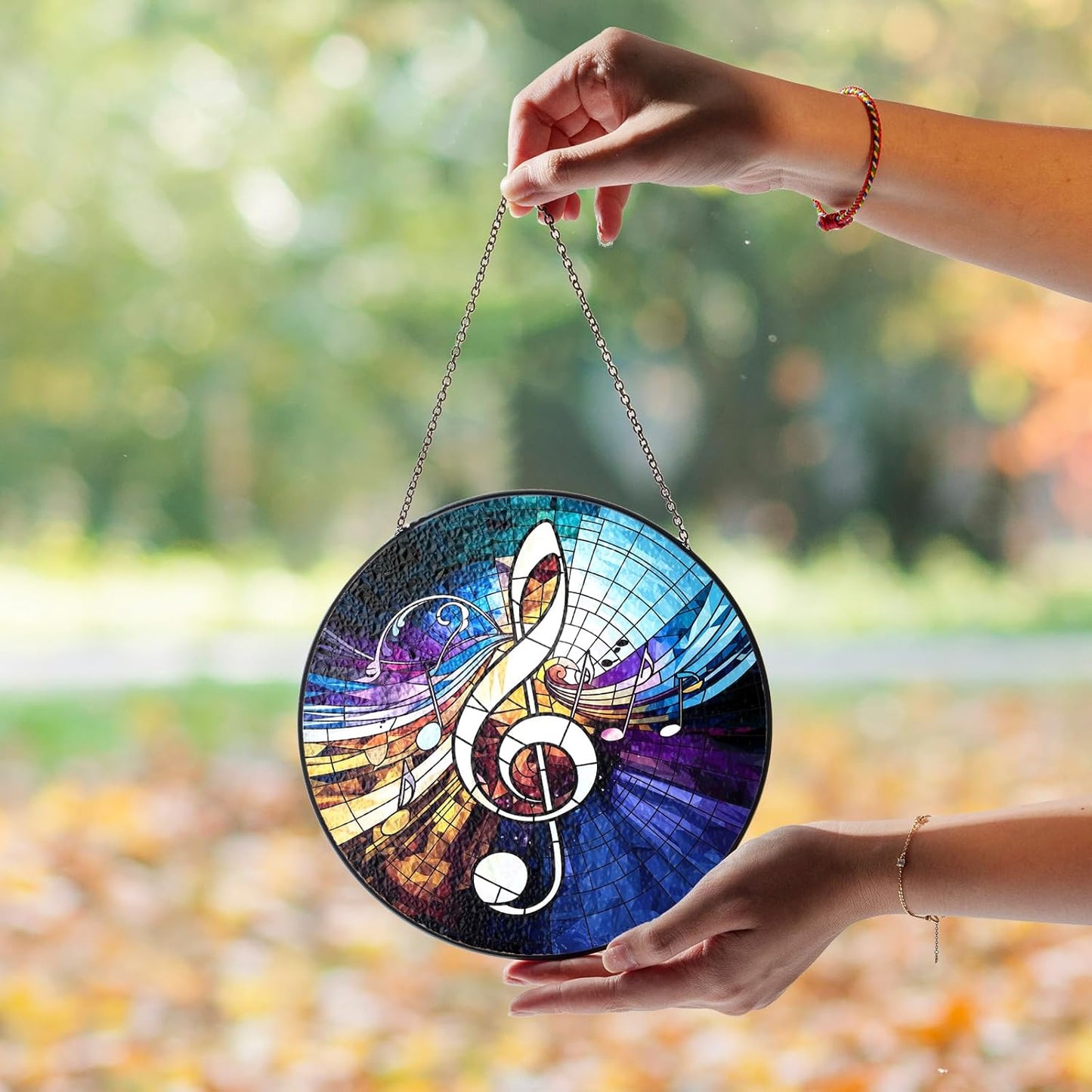 7.8" Musical Note Stained Glass Decor, Window Suncatcher Hanging Decorations, Suncatcher Art Decor for Home Garden Housewarming, Musical Gifts for Mom, Women, Family, Grandma, Friends ART-18E-SG8