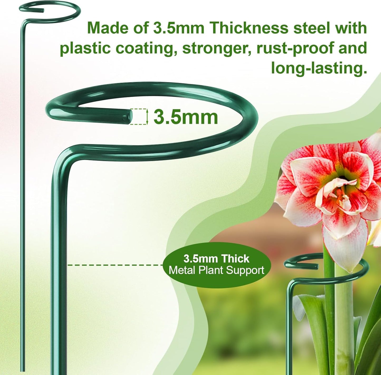 24 Pack Plant Support Stakes, 16 Inch Metal Garden Plant Stakes Single Stem Support Rings for Indoor Outdoor Amaryllis, Flowers Orchid, Lily, Peony, Rose, Tomato, Monstera, Narcissus