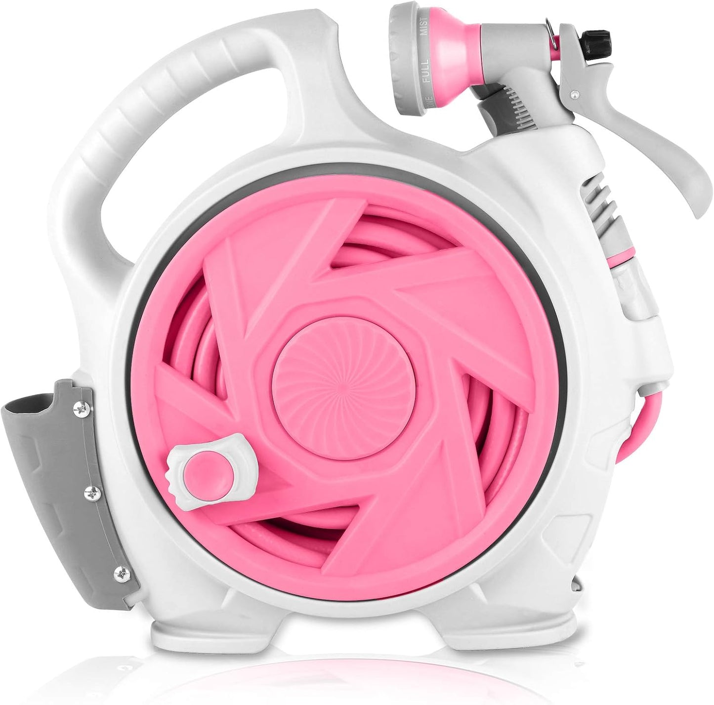 Kitness Mini Retractable Garden Hose Reel, Portable Simple Home 45+5 FT Hose Reel with 7 Adjustable Patterns Spray Nozzle&Standard Connector, Watering Hose Reel for Gardens Yards and lawns (Rose red)