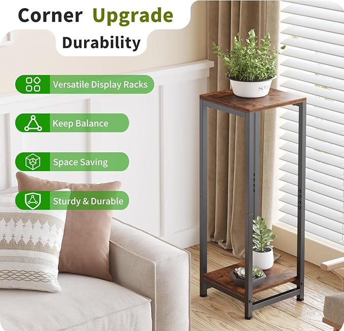 Tall Plant Stands Indoor ,2 Tier Pedestal Stand, Corner Plant Stands for Indoor Plants Multiple, Small Side Table for Indoor Plants, Tall Plant Table