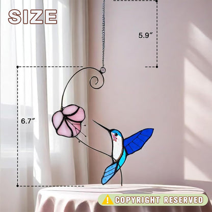 Handmade Hummingbird Stained Glass Suncatcher - Waterproof Outdoor Window & Garden Decor, Unique Gift with Suction Hooks for Home Holidays