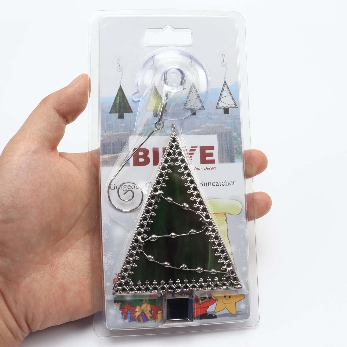 Bieye W10101 4PCS Tiffany Style Stained Glass Window Hangings for Home Decor (Christmas Tree)