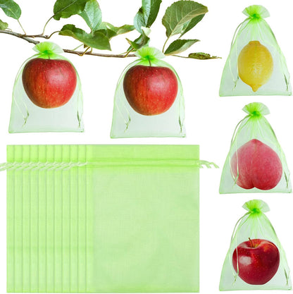 Morcheiong 60Pcs Fruit Protection Bags 8" x 12", Reusable Fruit Netting Bags for Fruit Trees, Garden Netting Mesh Bags with Drawstring (Green)