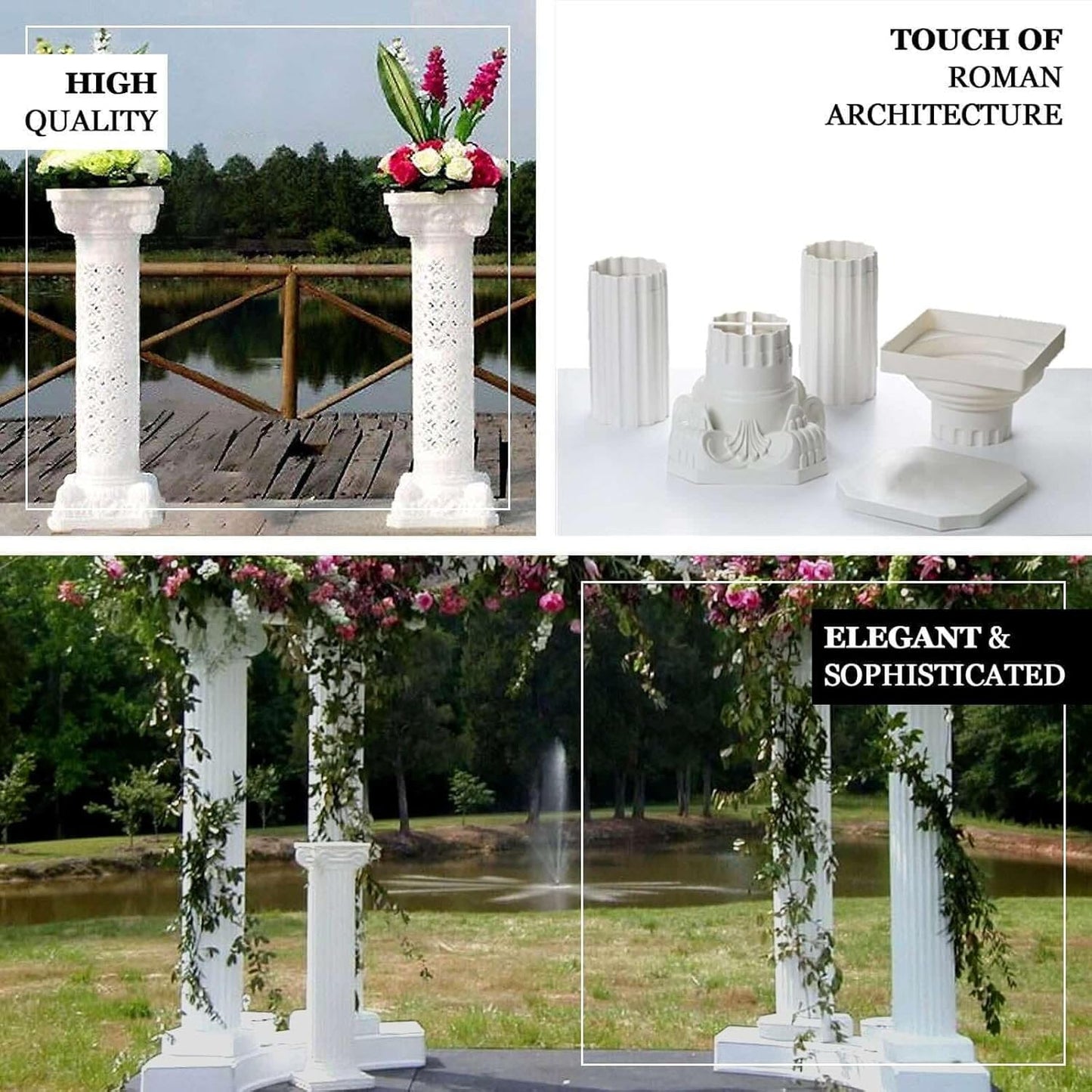 Efavormart 4 Pack 36" Tall White PVC Height Adjustable Empirical Roman Inspired Pedestal Column Plant Stand