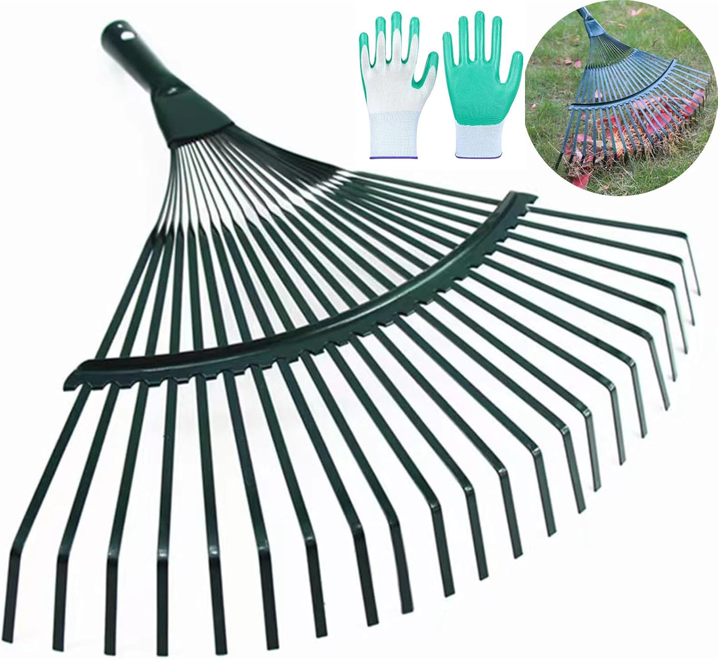 Landscape Rake,Rake Head Replacement Rakes for Lawns,Garden Rakes Head Replacements 22 Teeth Steel Fan Leaf for Lawn Yard Flowers Beds Farm Gardening,with Gloves (16.54 X 15.75 in)