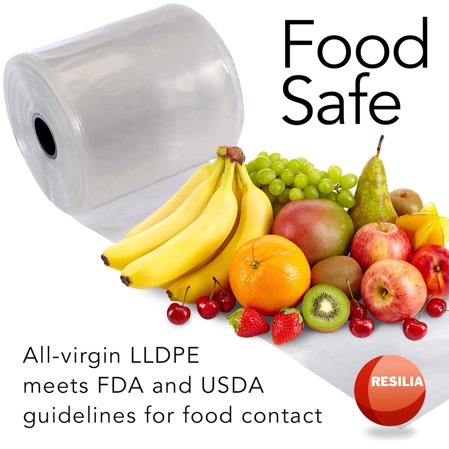 RESILIA Lay Flat Poly Tubing - Food-Grade Polyethylene, Custom Poly Bag Packaging Solution, 5 Inches x 500 Feet, 4 Mil, 0.004 Inch, Thickness, 1 Roll, Made in the USA