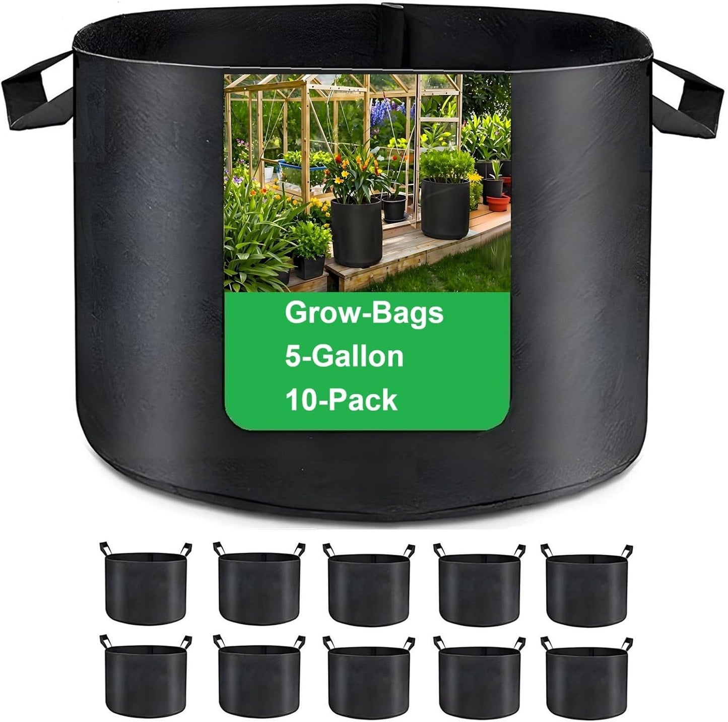 5-Gallon 10 Pack Grow Bags,Thickened Aeration Fabric Growing Pots Planters with Handles for Planting Vegetables Plants,Black