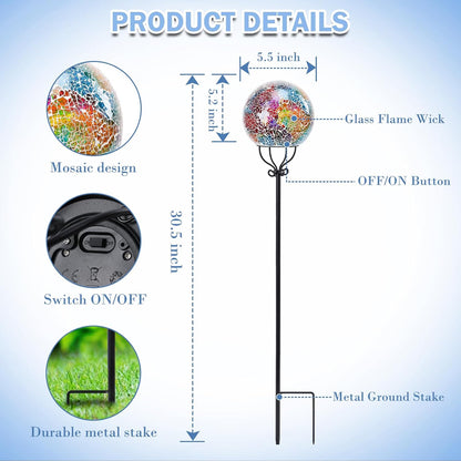 Solar Lights Outdoor Decorative Solar Mosaic Garden Stakes Cracked Glass Decorative Waterproof Outdoor Lights for Landscape Patio Yard Walkway Decoration Multi