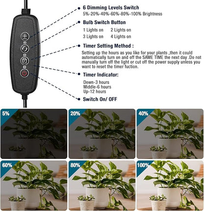 Full Spectrum Sunlight Growing Lamp Plants Grow Light Strips 4 Pack for Indoor Plants with Auto Timer 3/6/12H LED Grow Lights for Indoor Greenhouse Seedling, 16 Inches