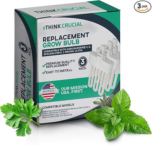 3 Grow Bulbs Compatible with AeroGarden Miracle-GRO B Part # 970904-0200,100340 & Models AeroGarden 3, 3SL, 3 Elite, 6, 7, Chef in A Box, Chef in A Box Elite (3 Pack) -by Think Crucial