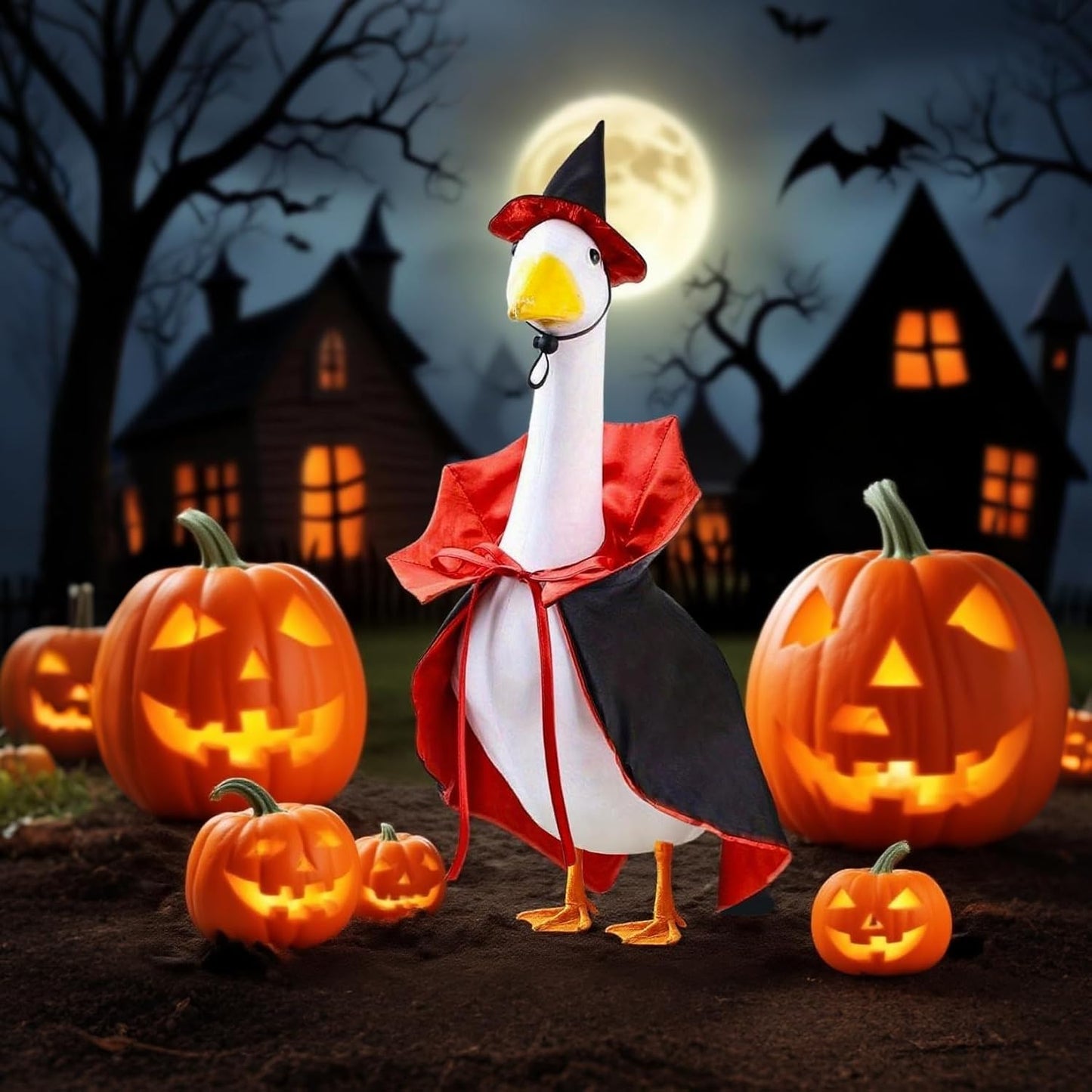 Halloween Goose Outfit, Lawn Porch Goose Vampire Cape Costume for 23" Statue Halloween Fall Outdoor Patio Yard Decor