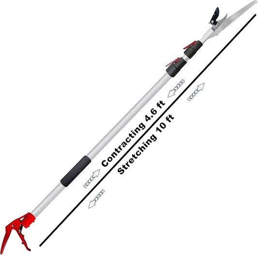 4.6-10 Foot Extendable Tree Pruner, Cut and Hold Pruning Trimmer, Long Reach Pole Saw, Telescoping Fruit Picker, Branches Bypass Lopper