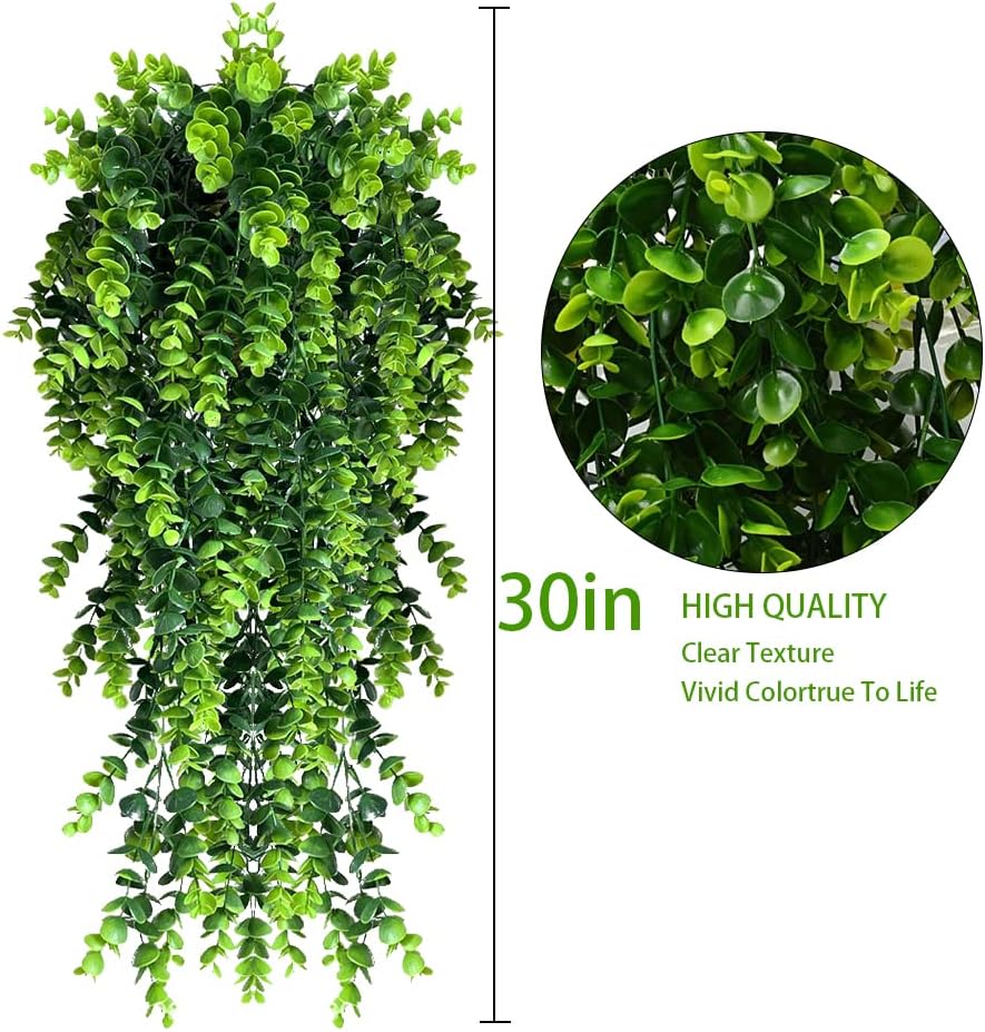 4 Pack Artificial Eucalyptus Leaf Rattan Fake Hanging Plant Faux Greenary Vine Outdoor UV Resistant Plastic Plants for Wedding Party Home Decor