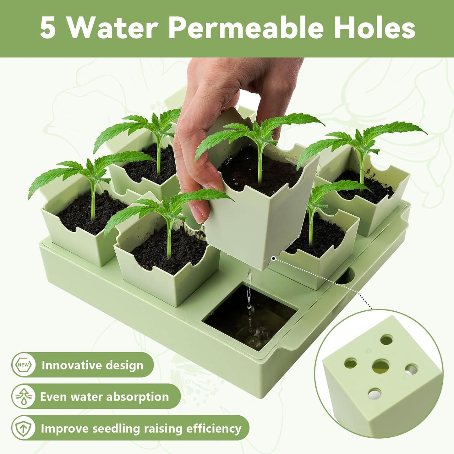 Seed Starter Tray, Dual-Purpose Handles for Transplanting & Labeling, 9 Deep 2.3 in Cells, Extra-Thick Reusable Germination Kit, for Indoor, Outdoor & Greenhouse Use