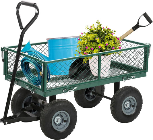 BestMassage Heavy Duty 500 Lbs Capacity Mesh Steel Garden Cart Folding Utility Wagon with Removable