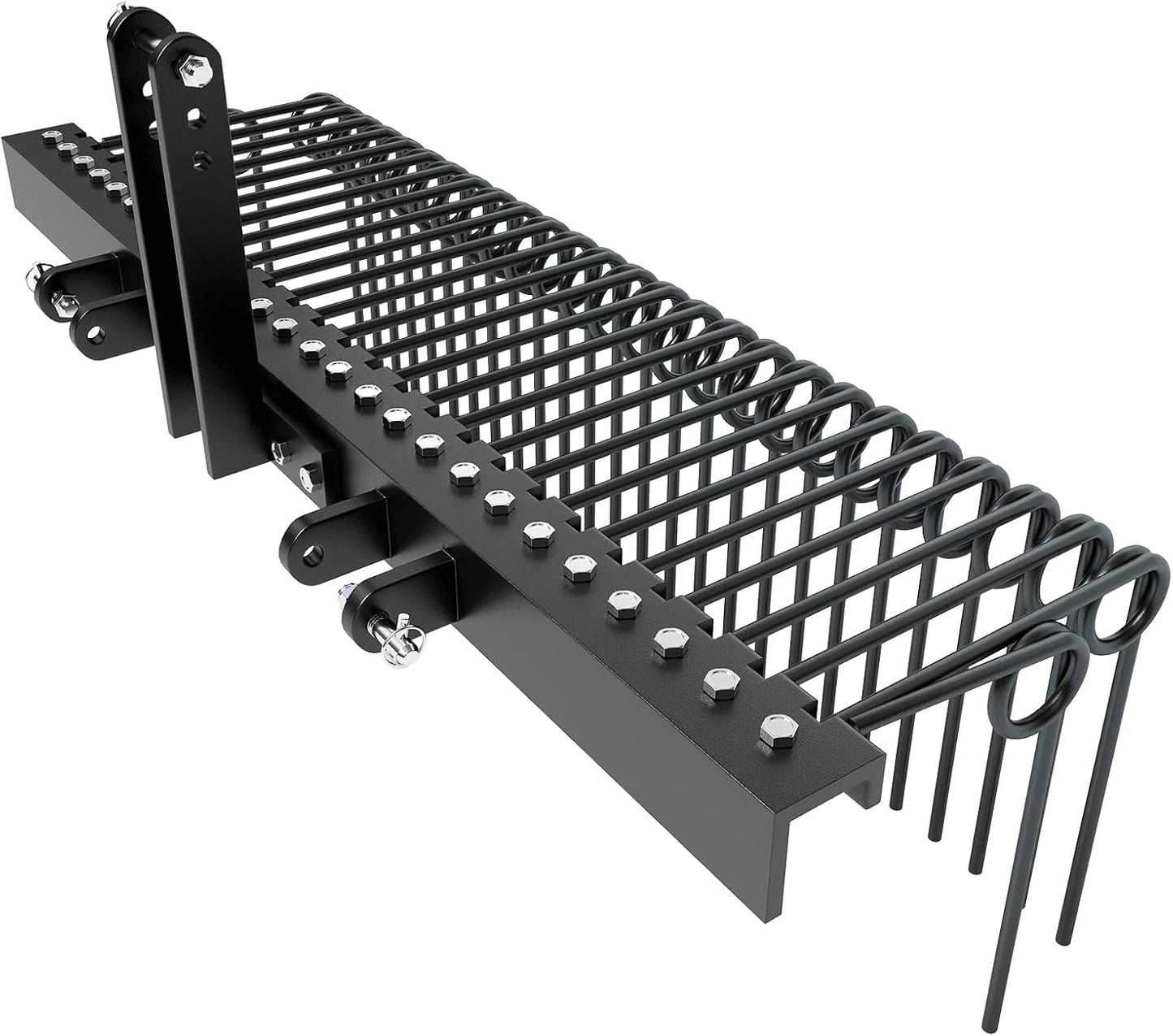 72" Durable Powder Coated Steel Pine Straw Rake, Steel Spring Landscape Rake for Leaves, Pine Needles, Straw, and Grass Attaches to Cat 0 Cat 1,3 Point Hitch Tractor, Black