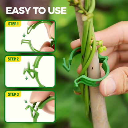 100 PCS Plant Support Clips, Reusable Garden Clips Secured Plastic Plant Clips for Climbing Plants, Tomato Clips for String Trellis Outdoor Indoor Plant Flowers Stem Vine Fixing Clips (Green)