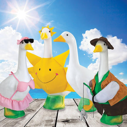 Goose Summer Bundle, Includes One Large 23 inch White Goose and Three Summer Outfits Bundle, Sun, Bikini and Fisherman Goose Outfits Included