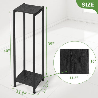 Extra Tall Plant Stand Indoor,40 Inch Plant Stands,2 Tier Metal Plant Stand with Heavy Duty Wood,Black