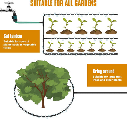 Soaker Hose 100ft for Garden Beds Solid Brass Interface Irrigation Save 70% Water Heavy Duty Rubber 1/2" Diameter Great for gardens/flower beds Accessories Contain Various Connections