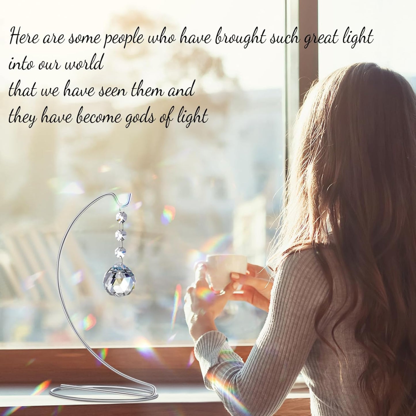 9-Inch Memorial Gifts,40mm Clear Memorial Crystal,Bereavement Suncatcher,Memorial Gifts for Loss of Mom Dad Friend Son Daughter,Silver Stand and a Sympathy Card