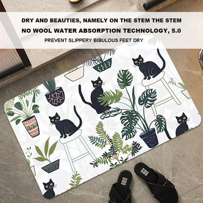 Bath Mat-Bathroom Rug，Cats and Potted Plants-Absorbent Non Slip Quick Dry Stain Resistant Easy to Clean Care Shower Rug for Bathtub Shower Room 20×31Inch (50 * 80cm)