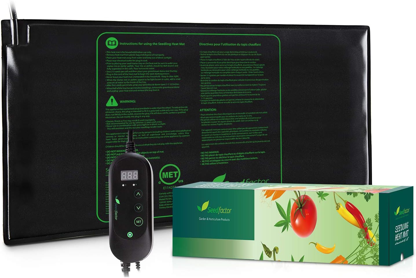 Seedfactor MET Certified Seedling Heat Mat with 50℉~108℉ Digital Thermostat Controller for Seed Germination (48" X 20" & Thermostat Controller)