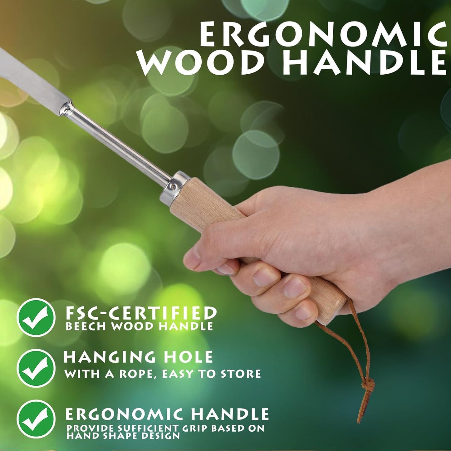 Crack Weeder, 13.4" Stainless Steel Crevice Weeding Tool with Wood Handle, L-Shaped Side-Walk Weed Puller Spatula, for Garden Lawn Yard Patio Terrace Paving Moss, Small Gardening Tool