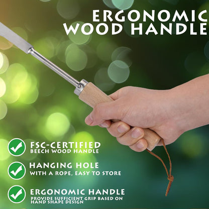 Crack Weeder, 12" Stainless Steel Crevice Weeding Tool with Wood Handle, L-Shaped Side-Walk Weed Puller Spatula, for Garden Lawn Yard Patio Terrace Paving Moss, Small Gardening Tool