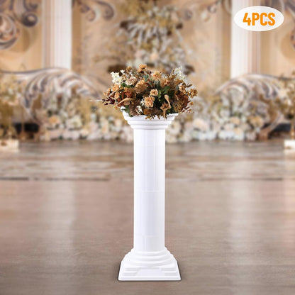 Roman Columns Wedding Column Stand Roman Pillar Plant Stand Plastic Greek Column Statue Pedestal Flower Pot Holder Decor, Wedding Event Party Elegant Decorative Column (White, 4Pcs, 11.4x31.5 Inch)